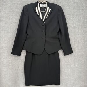 Kasper A S L Petite Black Suit Set Jacket Skirt 4P